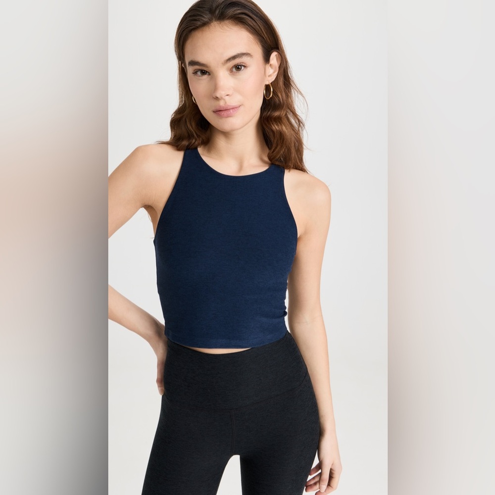 Beyond Yoga Navy High Neck Cropped Tank Top